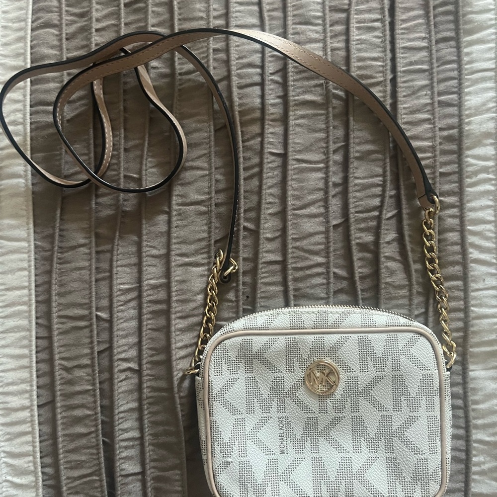 Michael Kors White and Tan Crossbody Bag